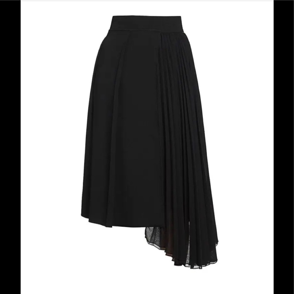MONCLER Ladies Black Asymmetric Pleated Skirt, Brand Size 46